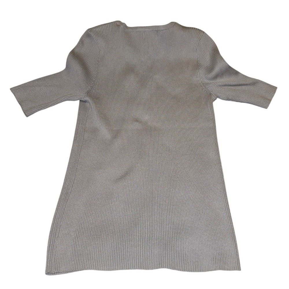 Carmen Marc Valvo Knit Mini Dress Ribbed Keyhole Short Sleeve Beige Casual - Picture 3 of 6